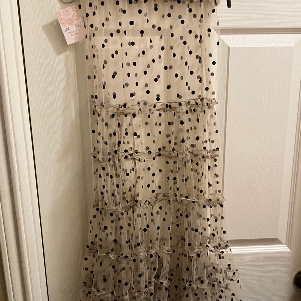 Shabby Chic Boutique hi-lo Beige Maxi Skirt with Black Polka Dots